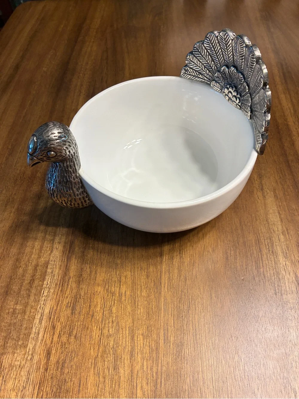 Vintage Pier 1 Ceramic Turkey Serving Bowl with Silver-Tone Accents